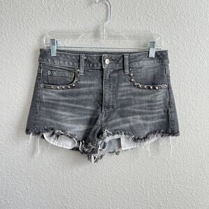 American Eagle Vintage High Rise Festival Shorts Women's 8 Studded Gray Denim